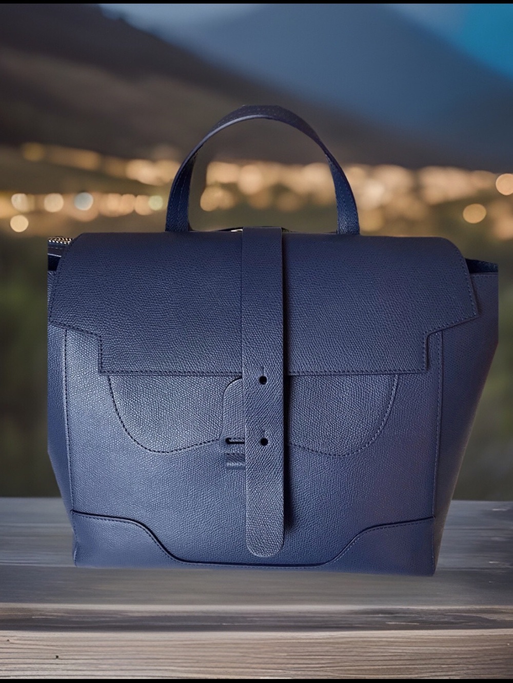 Senreve Navy Blue leather 3 way Handbag retail $845